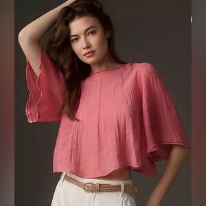 Anthropologie Sheer Swing mauve blouse 3/4 sleeves size large